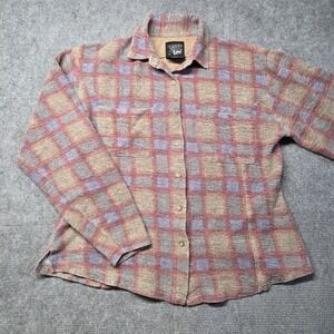 Riveted Lee Womens Plaid Boucle Button Down Shirt Brown Blue Red Medium